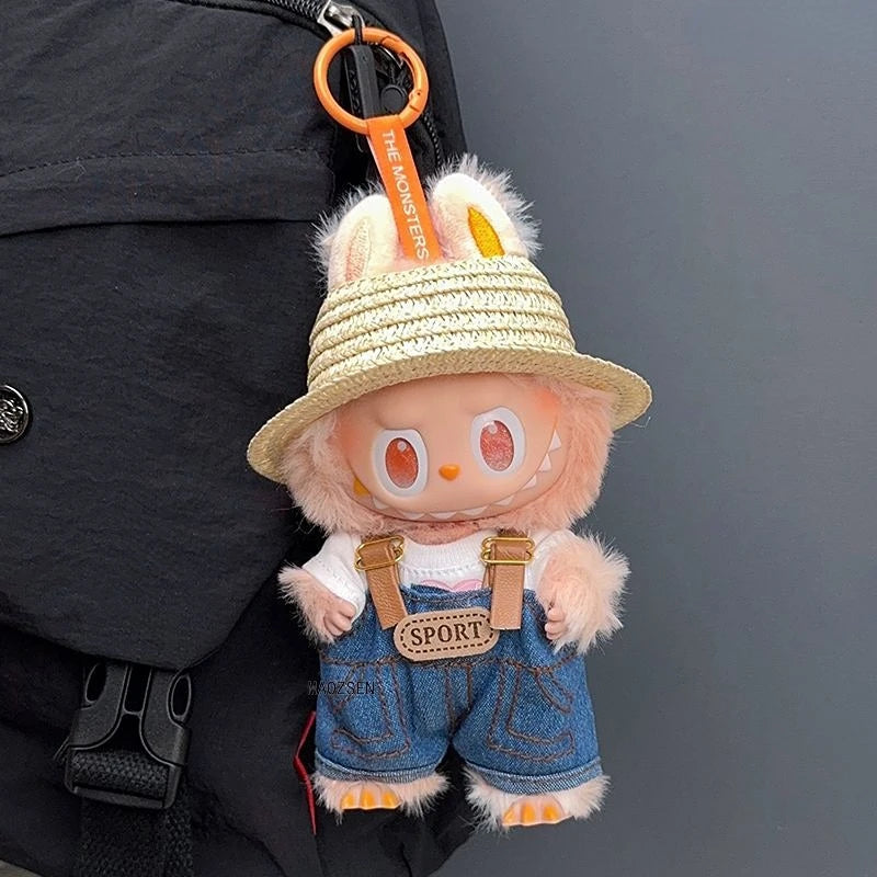 Labubu 1-3 Gen Doll Outfits "High Energy Ahead" T-Shirt + Overalls Set Hat & Accessories Included Cool Plush Pendant Clothes