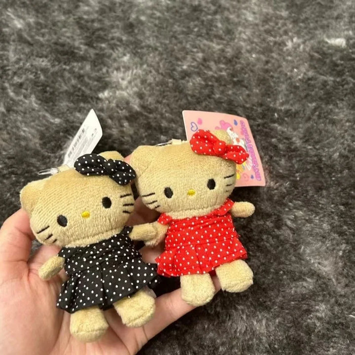 NEW Sanrio Black Skin Hello Kitty Plush Toys Keychains me Polka dot red skirt black leather Kitty Backpack Pendant Stuffed Doll