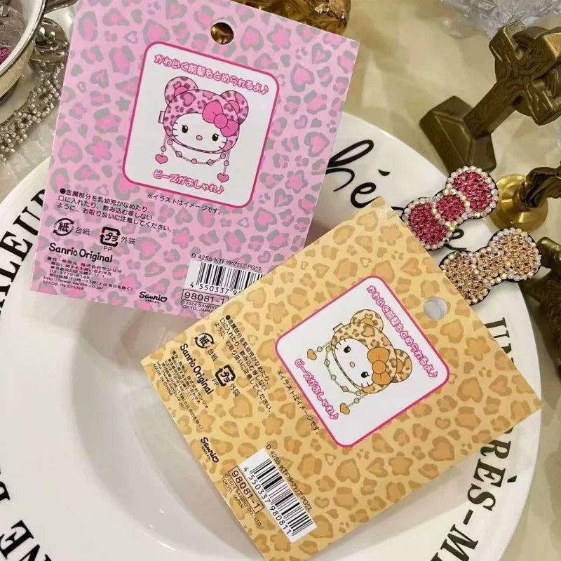 Sanrio Leopard Print Plush Hairpin Hello Kitty Hair Clip Lady Bangs Side Barrette latte KT cat Girls Headwear Hair Accessories