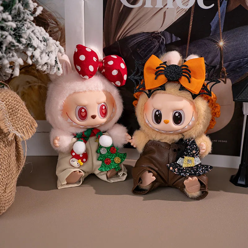 Labubu Doll Clothes Holiday Overalls Replacement Outfit for Halloween Christmas 1-3 Generation Vinyl Figure Hanging Decor