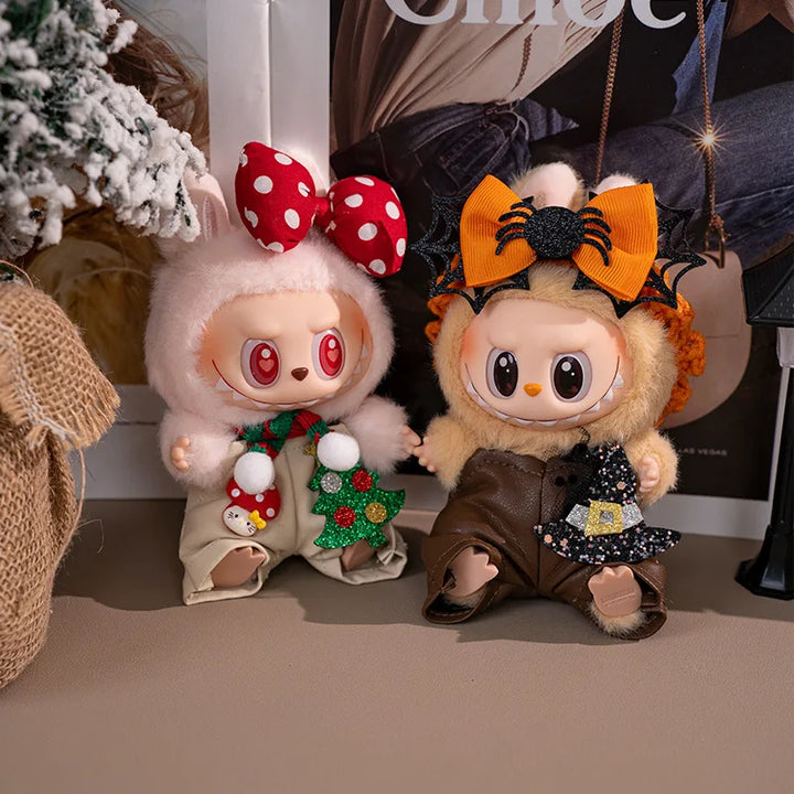 Labubu Doll Clothes Holiday Overalls Replacement Outfit for Halloween Christmas 1-3 Generation Vinyl Figure Hanging Decor