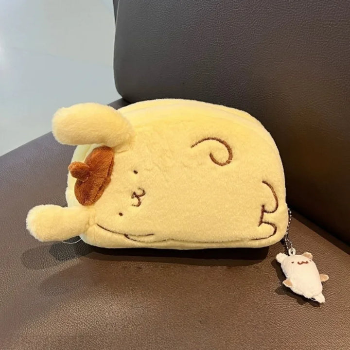 Sanrios Pompom Purin Plush pencil bag Kawaii  Masyumaro Fluffy Pen Bag Cartoon Muffin Cat Doll Toy Bag Pendant Coin Purse gift