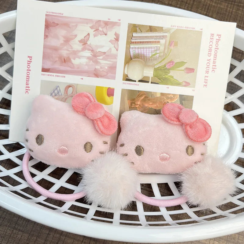 Kawaii Sanrio Hello Kitty Sweet Pink Plush Hair Loop Student Versatile Hairbands Hair Accessories Girl Birthday Gift Creative