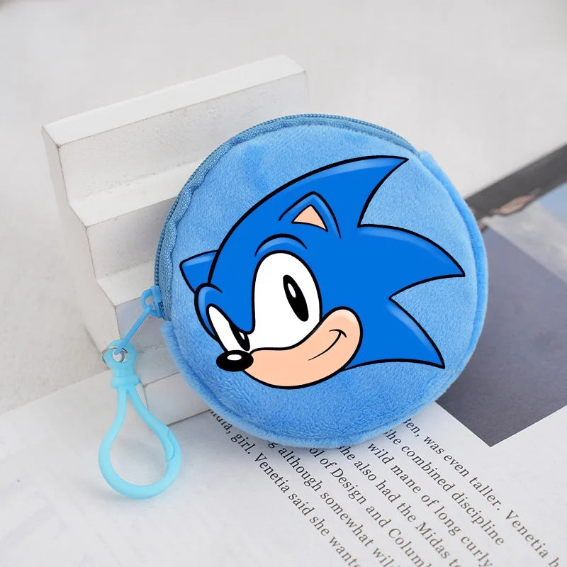 Sonics Plush Coin Zipper Purses Cute Anime Cartoon Printed Storage Bags Round Mini Wallet Anime Keychain Pouch Kid Birthday Gift