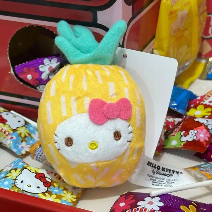 Kawaii Sanrio Hello Kitty Pineapple Backpack Keychain Plush Toys Fruit Accessories Doll Anime Girlfriend Birthday Creative Gift