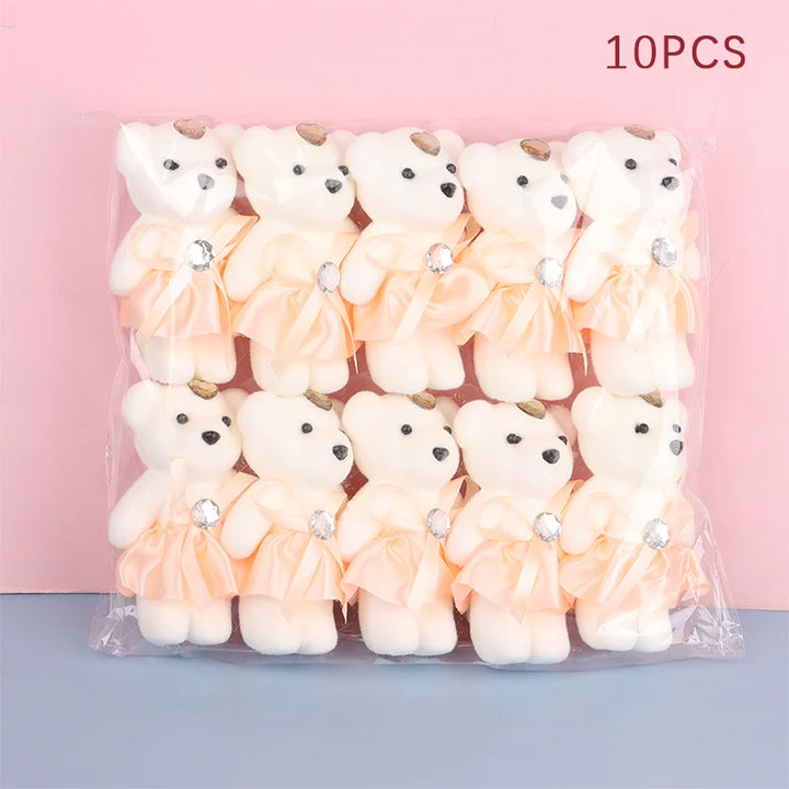 10PCS Small Teddy Bear Plush Doll Birthday Flower Bouquet Cartoon Bear Wedding Valentine's Day Decoration Christmas Gift Kid Toy