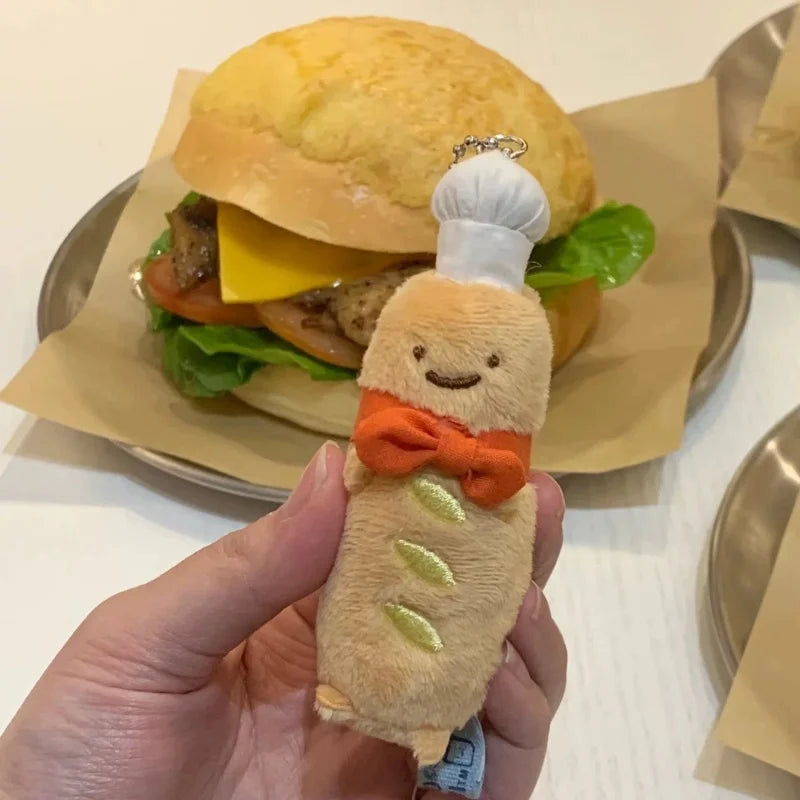 Cute Sumikko Gurashi Baguette bread chef Plush Keychain Corner Bio Car Pendants Desktop Ornaments Bag Decoration Girls Kid  gift