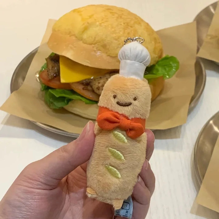Cute Sumikko Gurashi Baguette bread chef Plush Keychain Corner Bio Car Pendants Desktop Ornaments Bag Decoration Girls Kid  gift