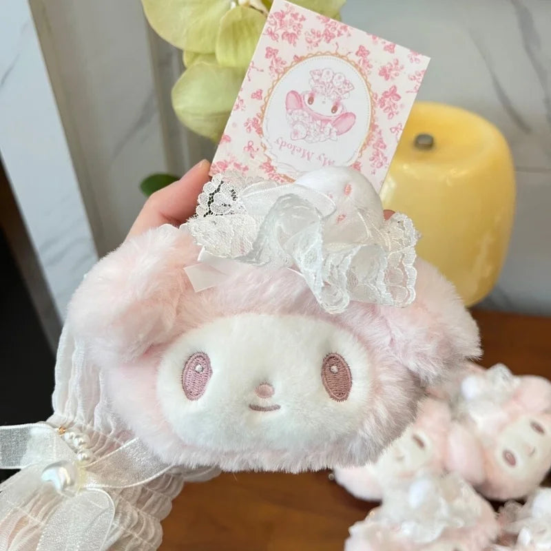 Kawaii Cartoon My Melody Plush Toy Sanrios plush Keychain Lolita sweetness white strawberry Melody Stuffed Doll Coin Purse gift