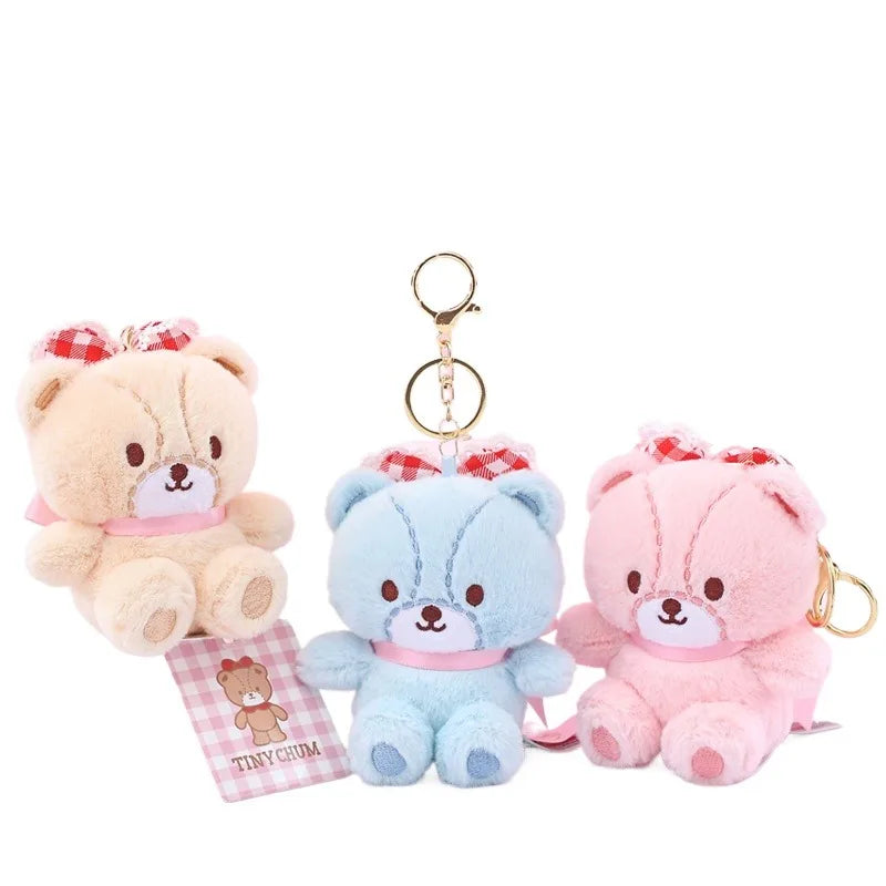 12cm Anime Cartoon Sanrio KT Tiny Chum Little Cham Bear Keychain Hello Kitty Friends Plush Doll Bag Pendant Cartoon Girls Gift