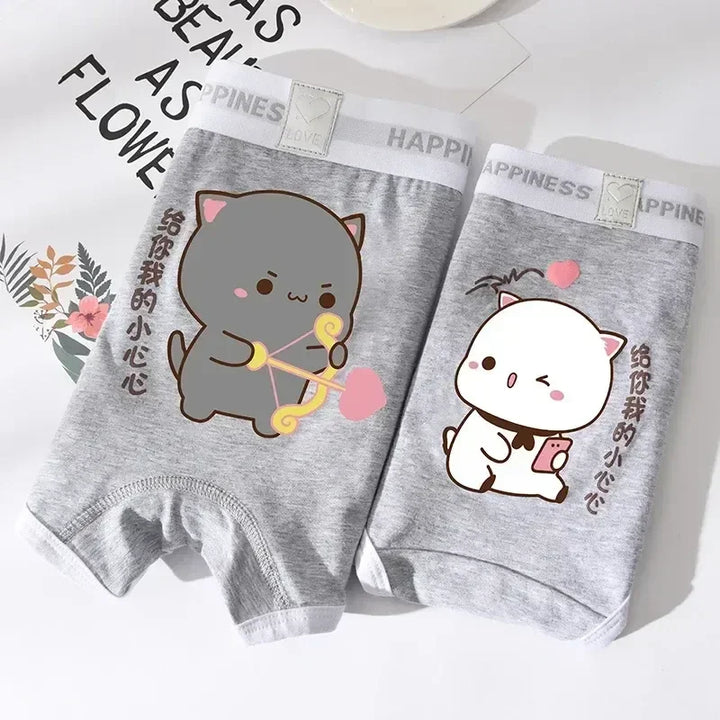 Cute Mitao Cat Underpants Couple Set Made Of Pure Cotton Cartoon Low Waisted Comfort Women Man Short Pants Confession Girl Boy