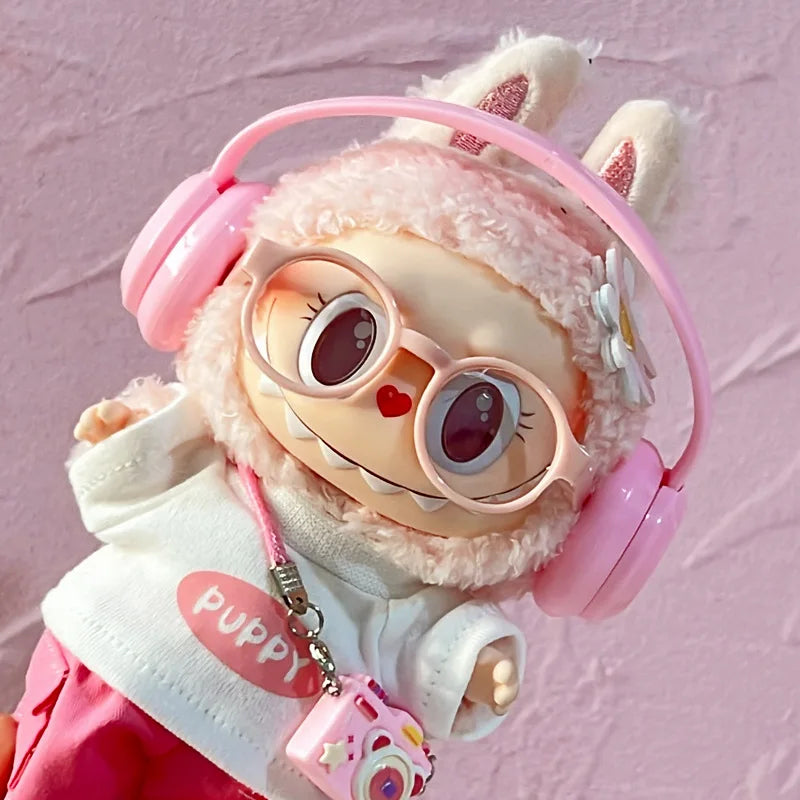 Labubu Clothes 1-3 Gen Vinyl Doll Sitting Party Outfits PU T-Shirt Cargo Pants Glasses Crossbody Bag Dopamine Fashion Set