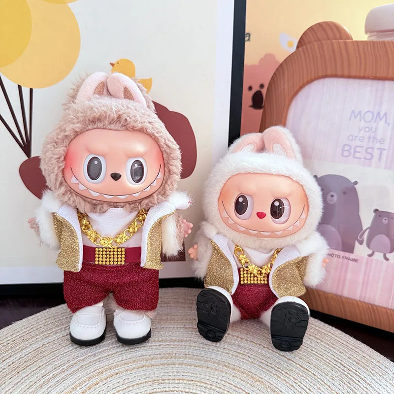 17cm Labubu Accessories Outfits Sweater Elegant Red And Gold Clothes 1-3 Gen Colorful Plush Doll Outfit