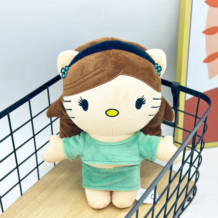 24cm Ariana Grande Hello Kitty Plush Doll with Green Dress Set Plush Doll Figure Stuffed Toys Cute Boys Girls Fans Collect Gift