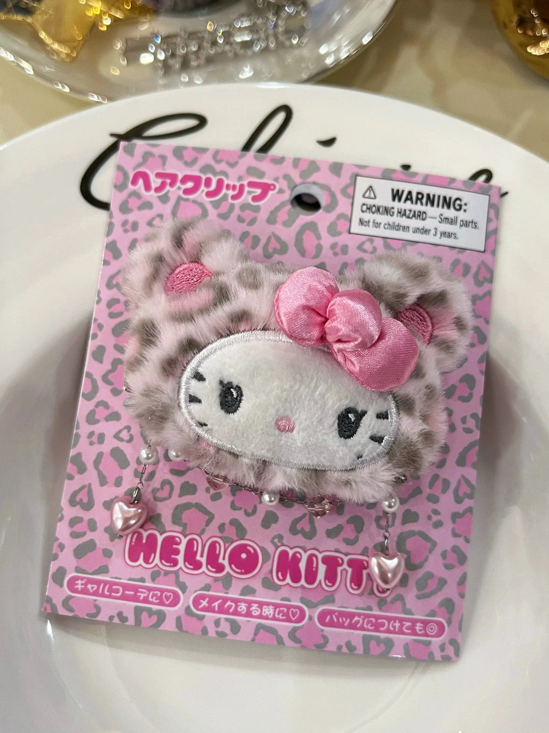 Sanrio Leopard Print Plush Hairpin Hello Kitty Hair Clip Lady Bangs Side Barrette latte KT cat Girls Headwear Hair Accessories