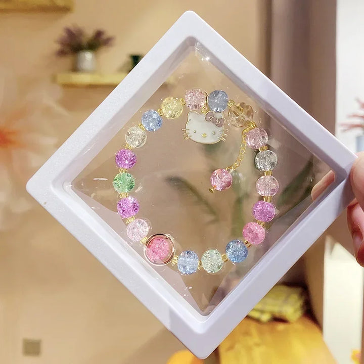 Kawaii Hello Kitty Beaded Bracelet Kuromi Cinnamoroll Lotso Colorful Cartoon Box Jewelry Girls Birthday Gift