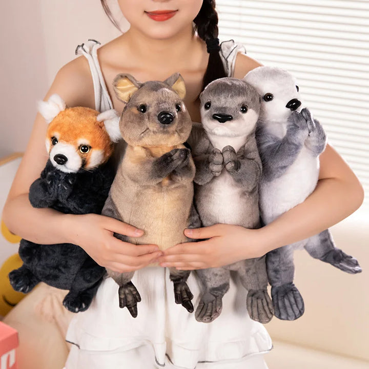 35cm New Kawaii Wild Animal Plush Doll Standing Blessing Red Panda Otter Sea Otter Kangaroo Raccoon Plush Toy Home Decoration