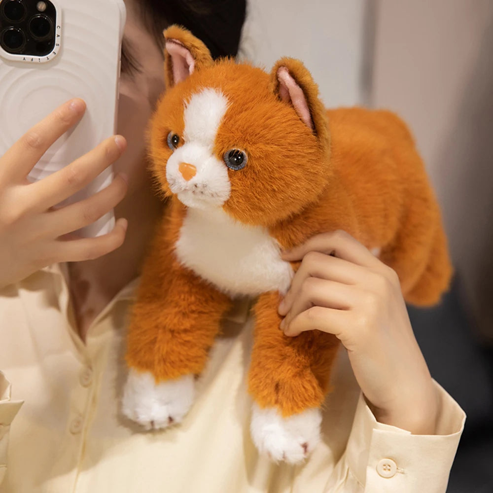 Realistic Black Cat Plush Toy Fluffy Orange Cat Stuffed Animal Cute Kawaii Kitty Cat Soft Dolls Fun Birthday Christmas Presents