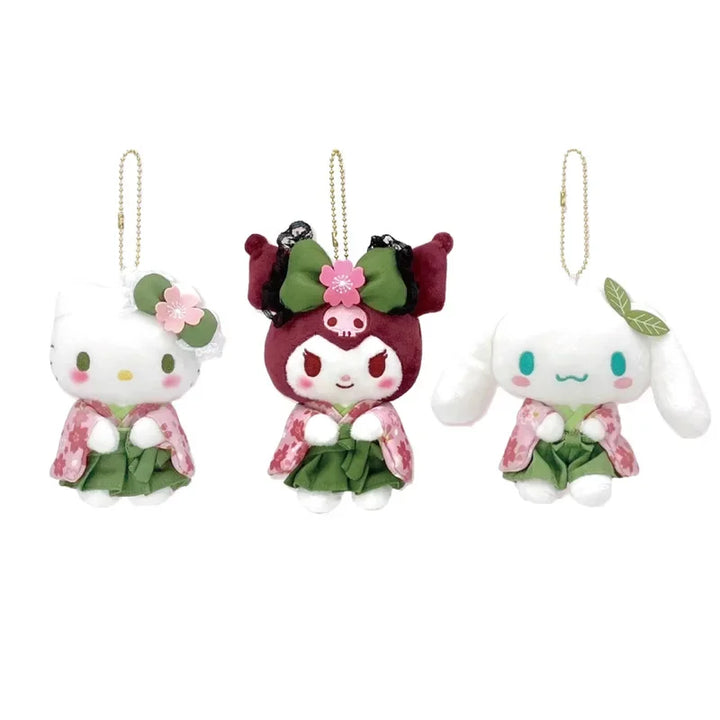 kawaii Sanrios Plush Toys  Hello kitty Cinnamoroll Kuromi kimono plush keychain matcha my melody Bag Accessories  Girls Gifts