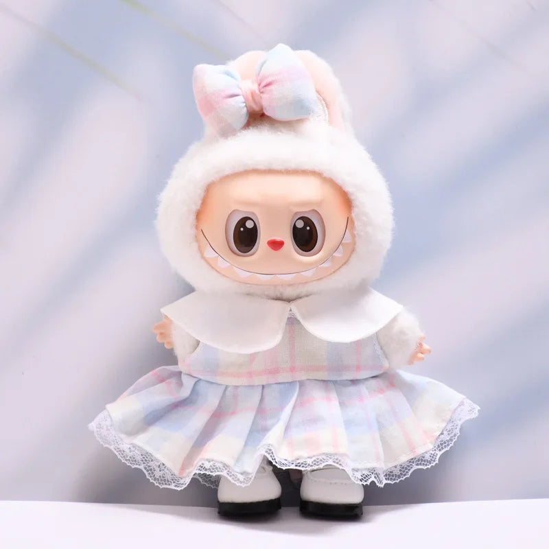 Labubu Doll Clothes Candy-colored Dress & Straw Hat Set 15/17cm Plush Doll'S Clothes Labubu I II III Idol Dolls Accessories