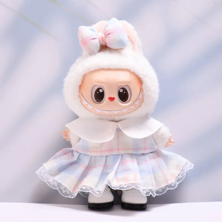 Labubu Doll Clothes Candy-colored Dress & Straw Hat Set 15/17cm Plush Doll'S Clothes Labubu I II III Idol Dolls Accessories