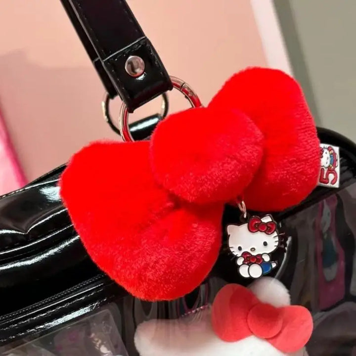 Kawaii Sanrio Hello Kitty 50Th Anniversary Bow Keychain Cartoon Plush Toys Backpack Pendant Peripheral Friends Birthday Gifts