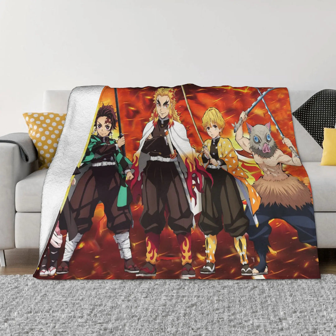 Demon Slayer Japanese Anime Blankets Coral Fleece Plush All Season Portable Soft Throw Blanket for Home Travel Bedding Throws