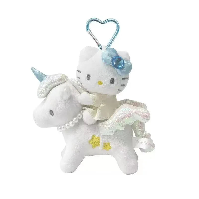 Kawaii Sanrio Hello Kitty Unicorn Black Skin Mermaid Telescopic Plush Keychain Backpack Pendant Decoration Girl Birthday Gift