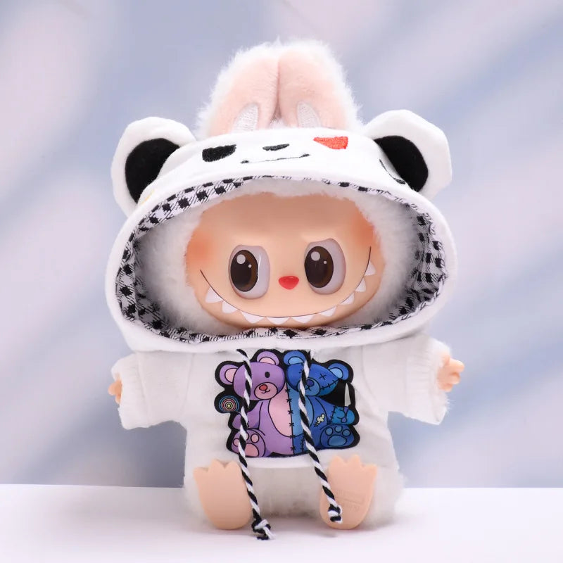 15cm/17cm Labubu Doll Clothes Sitting Party 1st 2nd Generation Outfit White Black Bear Hoodie DIY Gifts