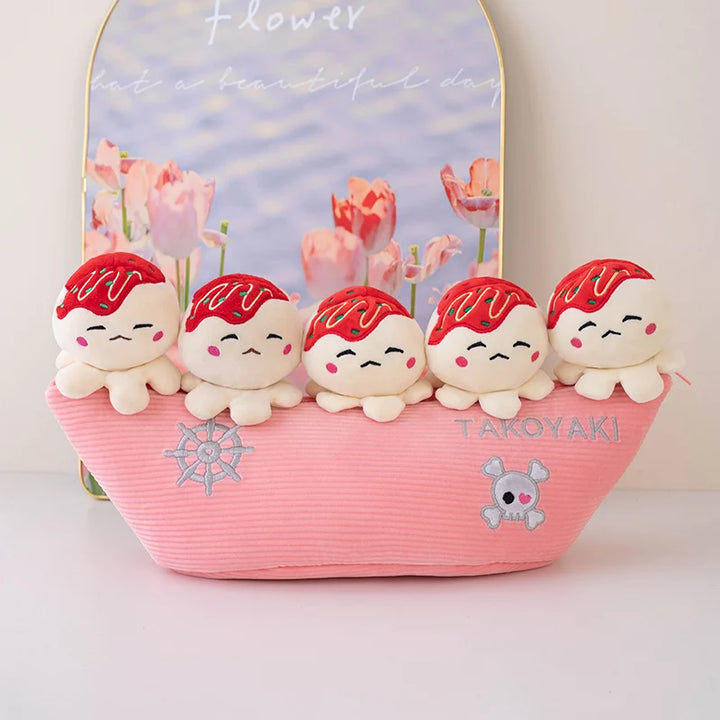 Mini Octopus in Pirate Boat Plushie Takoyaki Cosplay Octopus Soft Doll Birthday Gifts Creative Amusing Food Plush Toys Snacks