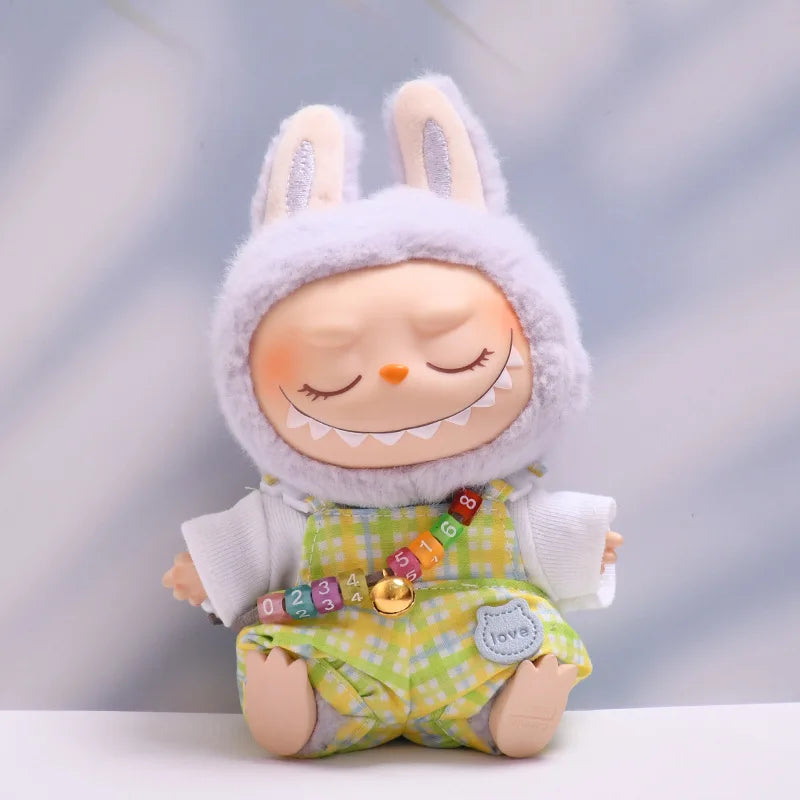 Rainbow Dopamine-Style Overall & Hat Set 15/17cm Plush Doll'S Clothes Labubu I II Idol Dolls Sitting Party Accessories Kids Gift