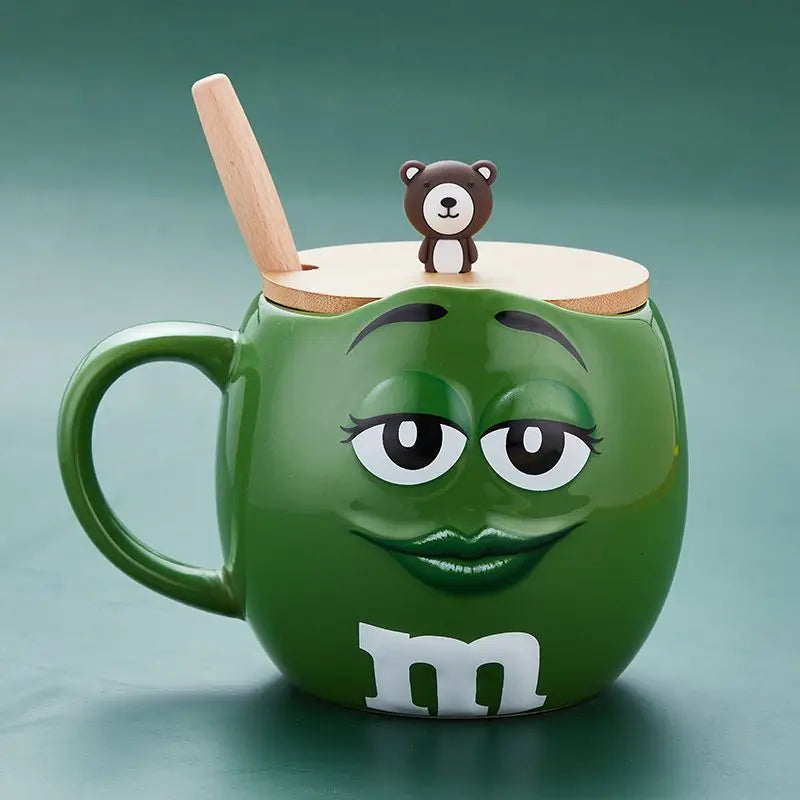 New Hot Chocolate M Beans Ceramics 680ml Mark Water Cup High-Capacity Family Set Table Supplies Funny Facial Expression Cup Gift