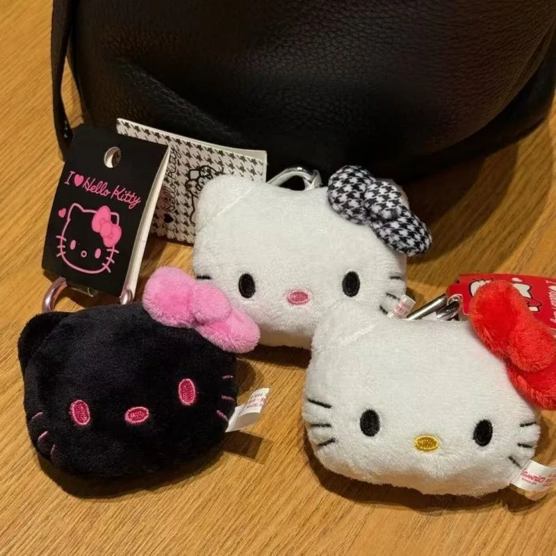 Sanrio Plush Toys Keychain Hello Kitty houndstooth heart Buckle Anime Kitty Cat Cute Bag Pendant Accessories Girl's Holiday Gift