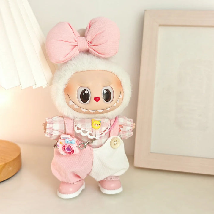 15cm/17cm Cute Mini Plush Doll Costume Dress Up Cute Sweetheart Strap Pants Accessories Straw Hat Camera Sitting Party DIY Gift