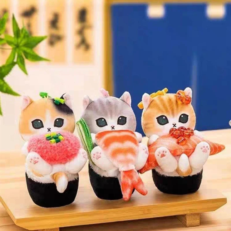 Cartoon Mofusand Kawaii  Shark Cat Keychain Pendant Cartoon Sushi Salmon Pendant Shark Cat Cross-Dressing doll Backpack Decor