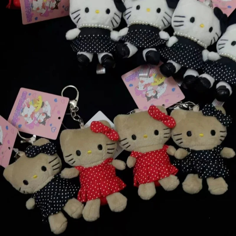 NEW Sanrio Black Skin Hello Kitty Plush Toys Keychains me Polka dot red skirt black leather Kitty Backpack Pendant Stuffed Doll