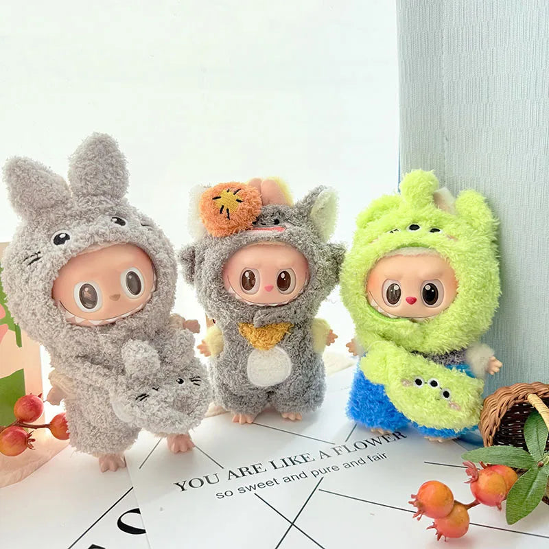 15cm/17cm Labubu Doll Clothes LABUBU Sitting Party 1st 2nd and 3rd Generation Outfit Cloud Fleece Totoro Set Gift for Labubu Fan