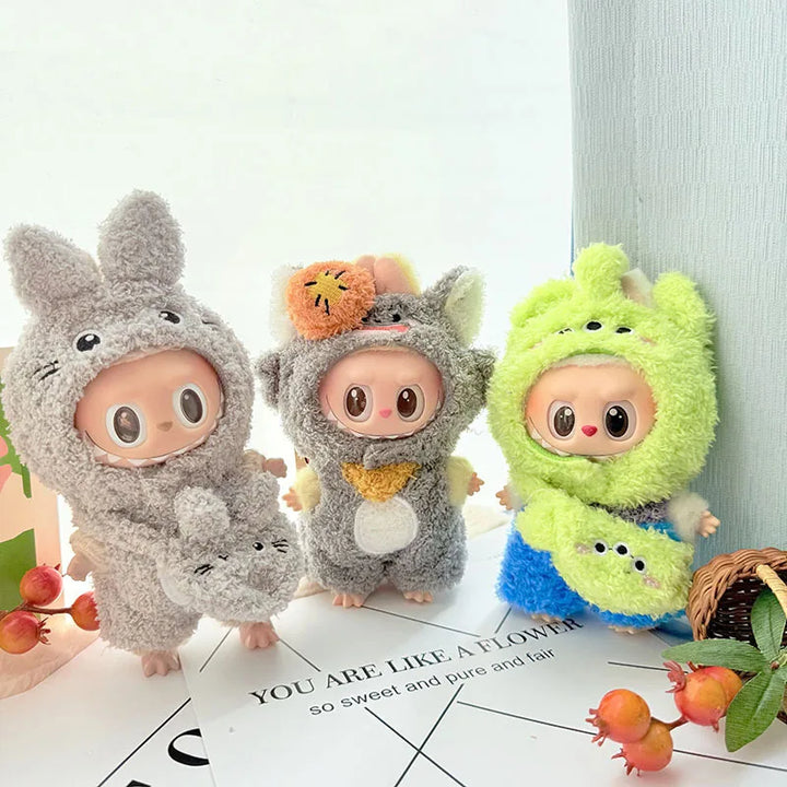 15cm/17cm Labubu Doll Clothes LABUBU Sitting Party 1st 2nd and 3rd Generation Outfit Cloud Fleece Totoro Set Gift for Labubu Fan