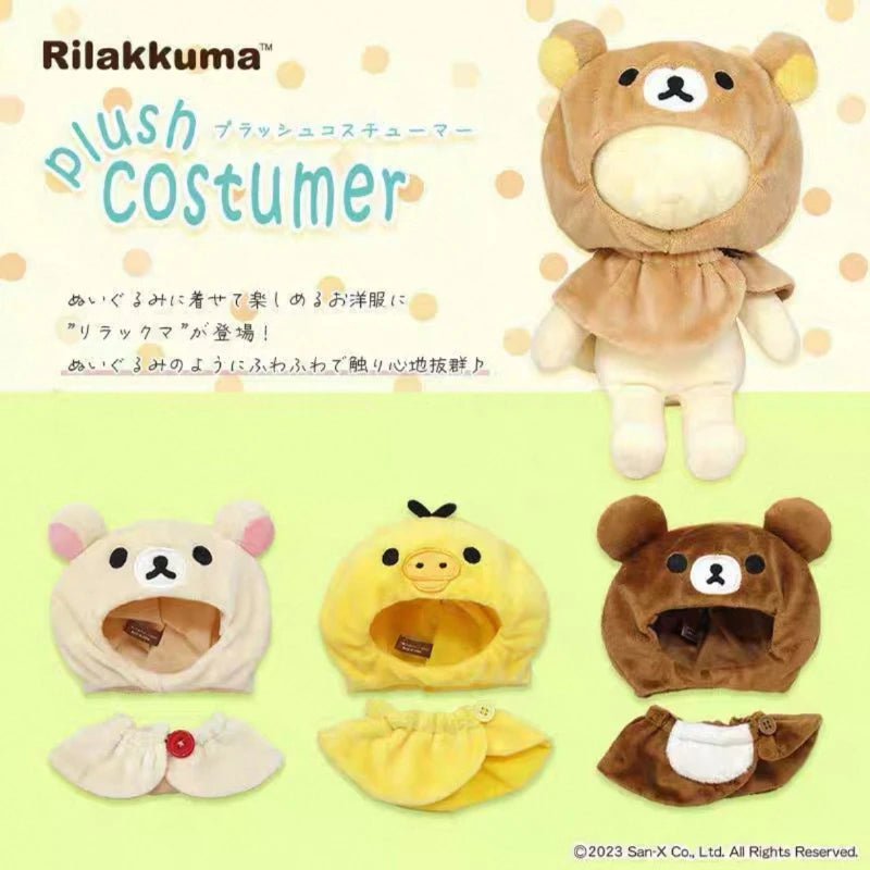 Kawai Self-deprecating Bear Rilakkuma Clothes for 10cm Cotton Doll Cute Cape Headwear Set Doll Accessory Changeable Cloak