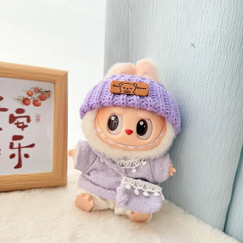 17cm Labubu Idol Doll Plush Doll Pink Purple Four Petal Flower Cute Clothing Accessories Korean Kpop Exo Girl Gift