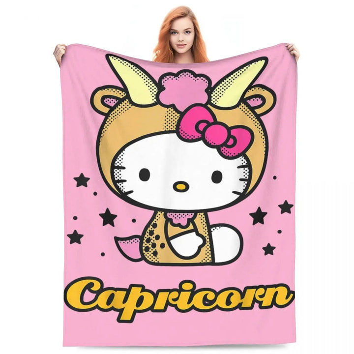 Hello Kitty Zodiac Aquarius Fuzzy Blankets Customized Throw Blanket for Home Hotel Sofa 200x150cm Bedspreads