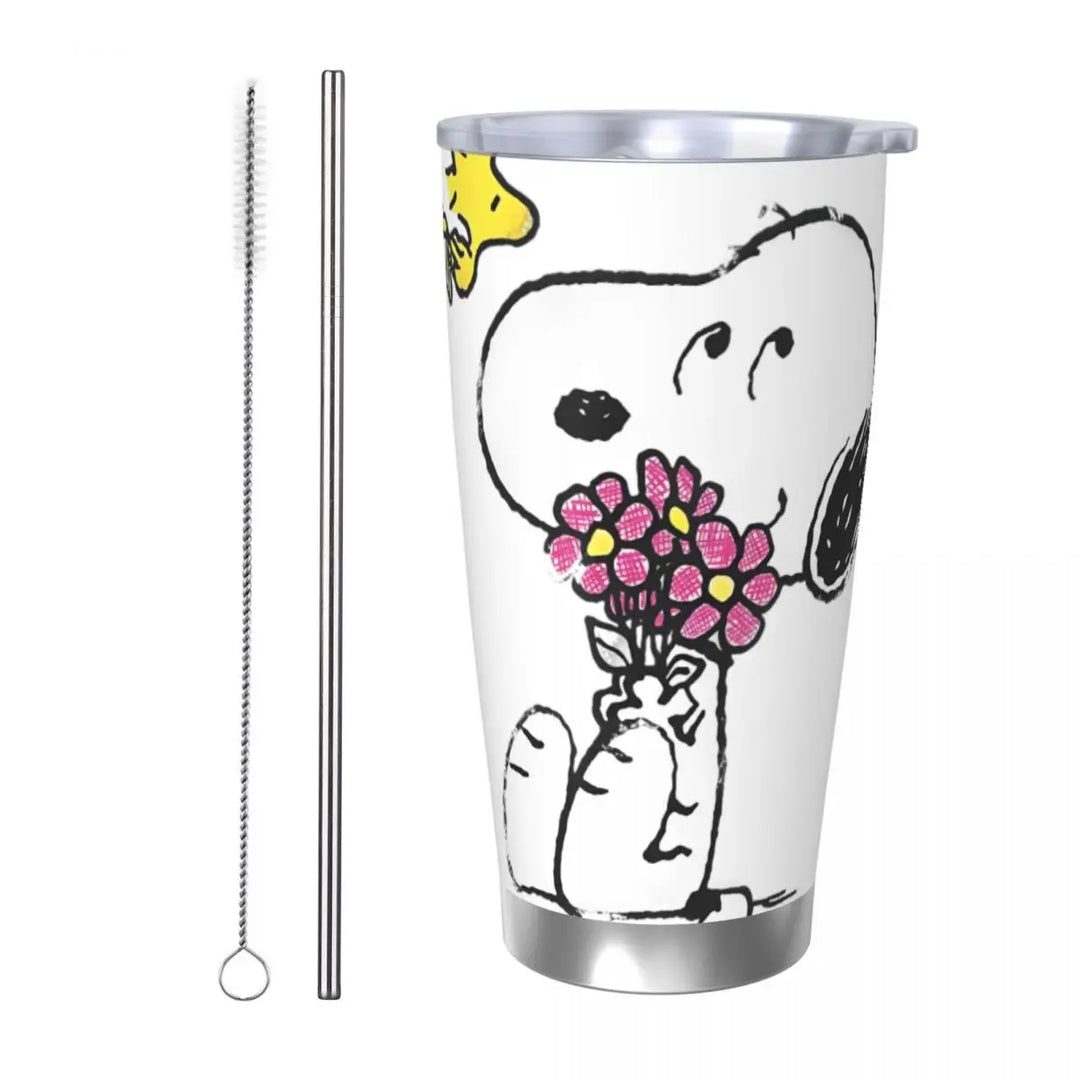 Peanuts Snoopy Flying Ace Insulated Tumbler with Lid Stainless Steel Coffee Mugs Office Home Thermos Bottle Cups, 20oz