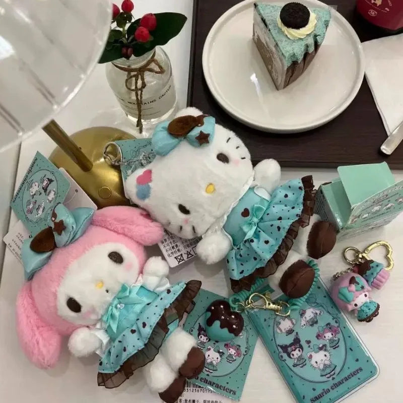 Sanrio My Melody Hello Kitty Plush Toys mint chocolate series kuromi Keychain Bag Pendant Soft Stuffed Doll Accessories Gift