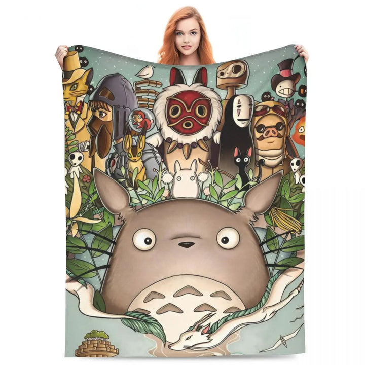 Cartoon Funny Cute T-Totoros Blanket Coral Fleece Plush  Soft Throw Blankets for Car Sofa Couch Bed Rug