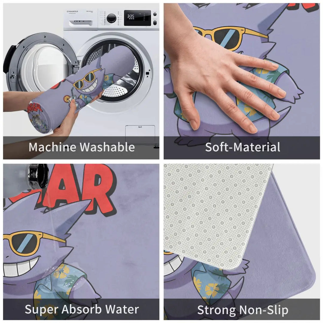 Gengar On Vacation Bathroom Rugs Mat Water Absorbent Pokemon Bath Rugs Mats Carpet Non-Slip for Entrance Door Doormat