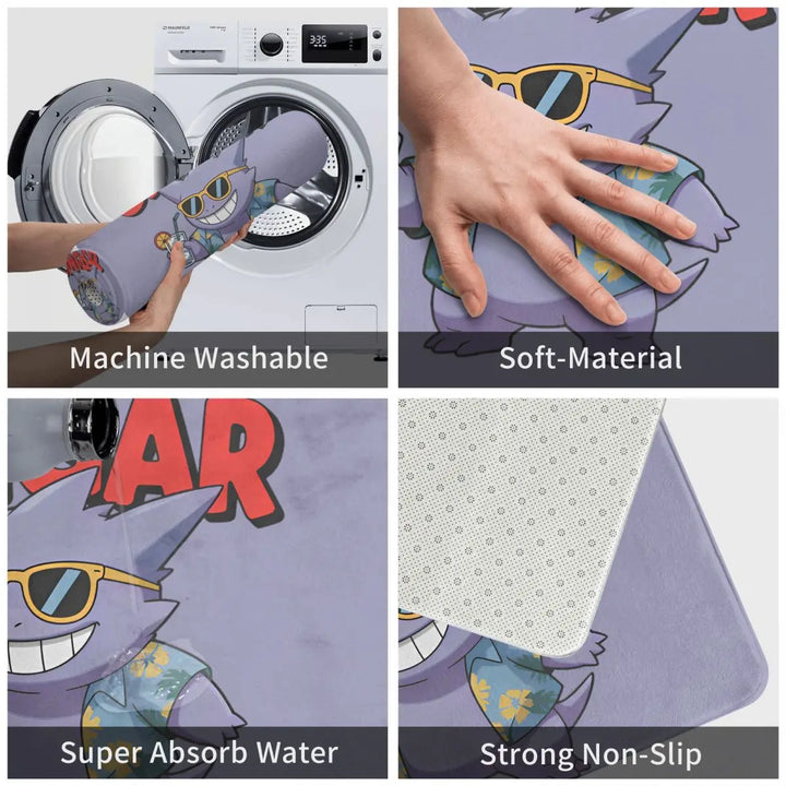 Gengar On Vacation Bathroom Rugs Mat Water Absorbent Pokemon Bath Rugs Mats Carpet Non-Slip for Entrance Door Doormat