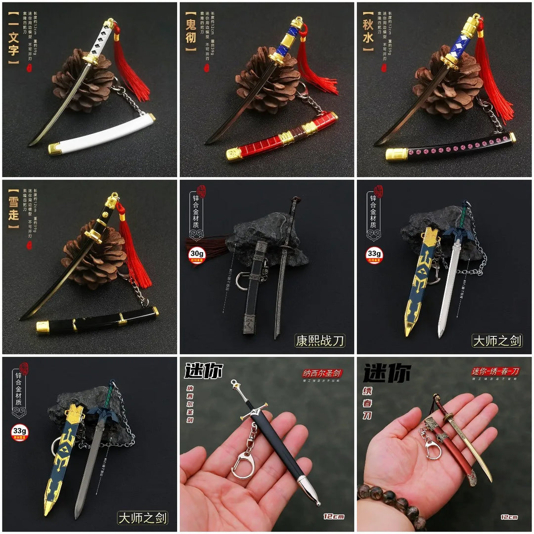 Mini Sword With Sheath China Ancient Sword Zinc Alloy Tang Hengdao Han Sword Weapon Model Keychain Pendant Cosplay Accessories