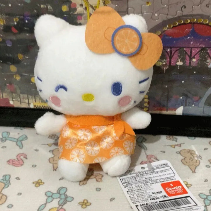 Kawaii Sanrio Hello Kitty Plush Toys Keychain Cartoon Fruit Series Orange Backpack Pendant Doll Girls Birthday Gift Accessories