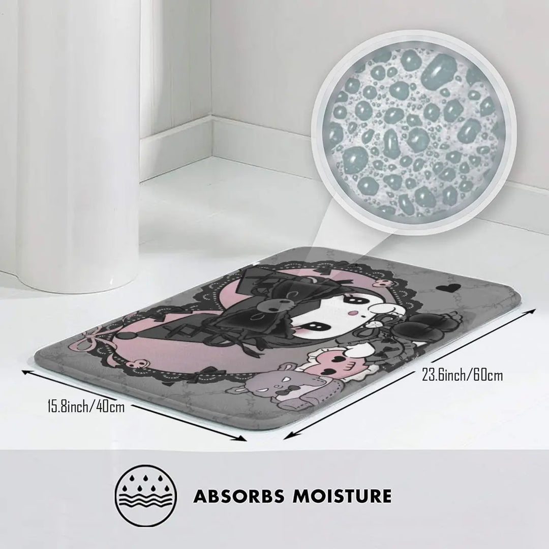 Cute Kuromi Baku Cartoon Bathroom Rugs Mat Extra Soft and Absorbent Bath Rugs Mats Carpet Non-Slip for Entrance Door Doormat
