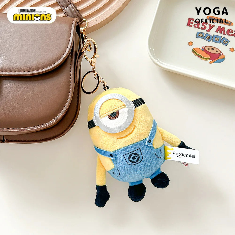 Kawaii Cartoon Minions Bob Kevin Plush Toys Keychain Anime Tim Stewart Backpack Pendant Cute Accessories Friends Birthday Gift